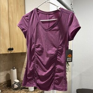 Purple V-Neck Ruched T-Shirt